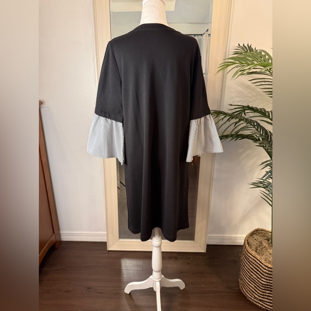 Luxology Black Dress with Black & White Striped Sleeves - Picture 4 of 4